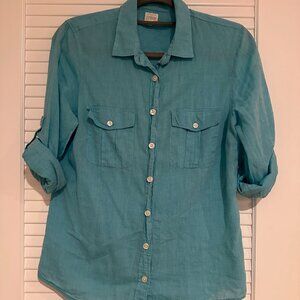 J.Crew Factory Short-Sleeve Button-Up Shirt – Turquoise Blue – Size S